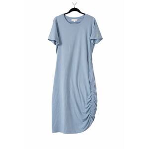 Michael Kors Ruched Side Dress XL Blue Stretch Bodycon Gold shirt dress